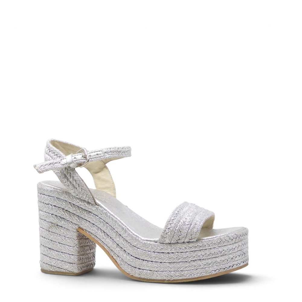 Jeffrey Campbell Asueto Sandals Silver Braided Espadrille Platform Heel 39 / 8.5